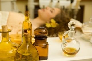 Massage oil in beautiful bottles